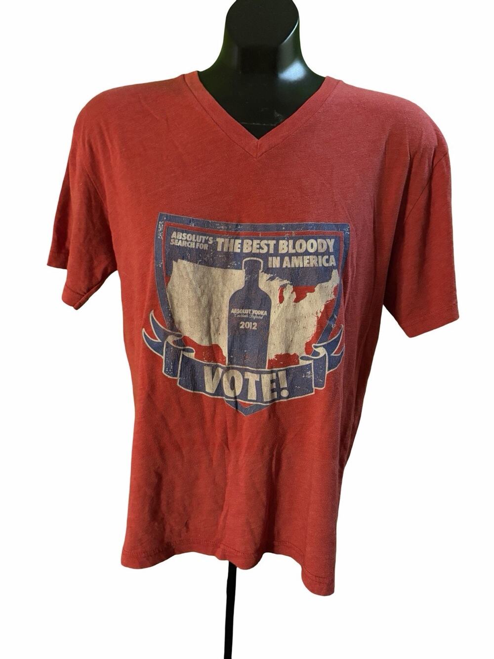 Absolut Vodka M Red V-neck Graphic Tee Best Bloody America Votes